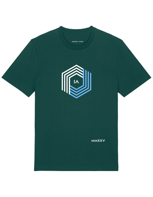 Hexagon White & Blue T-shirt Forest Green