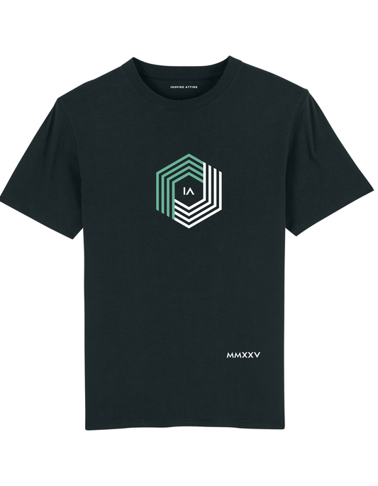 Hexagon, Green & White T-shirt Black